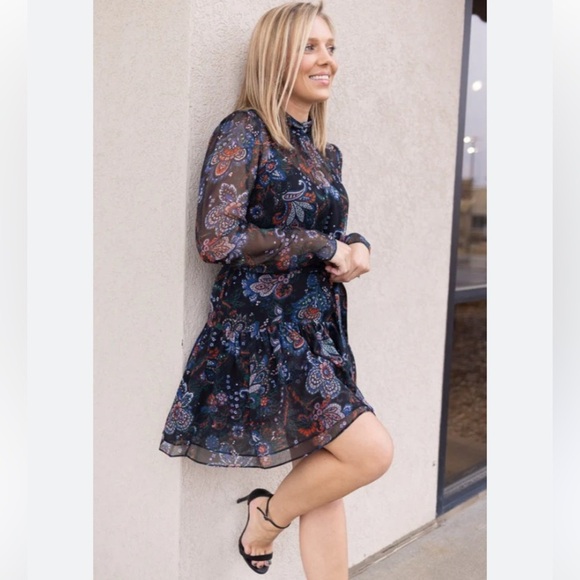 Veronica Beard Bolade Silk Georgette Paisley Tiered Mini dress Size 2 - Picture 7 of 16